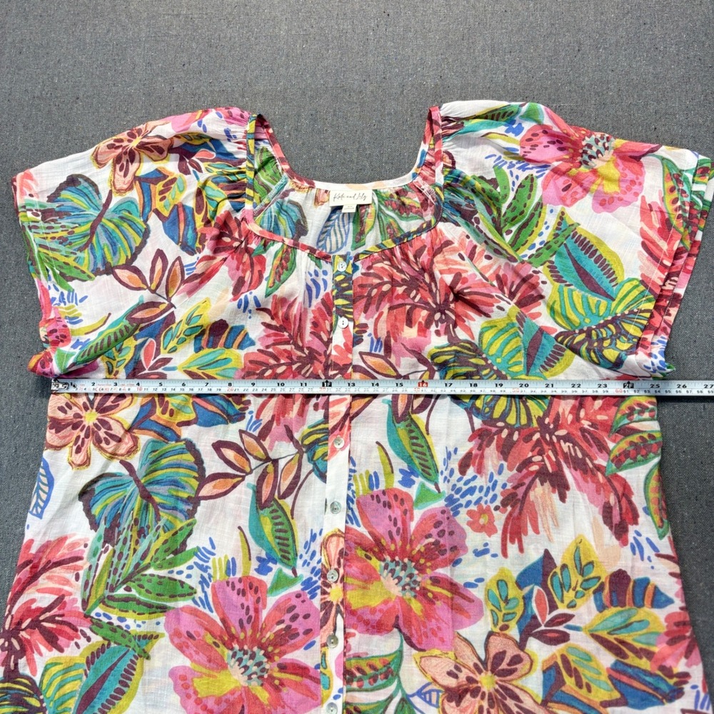 Kate & Lily 3X Floral Tropical Button Down Blouse Artsy Summer Resort Top - Picture 5 of 7